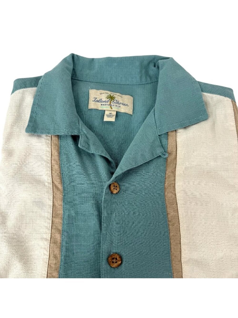 Island Shores Mens Hawaiian Shirt Washable Silk M Striped Short Sleeve Button Up